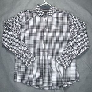 James Tattersall Button Down Long Sleeve Dress Shirt 2XL 18-18.5 Red Gray Cotton